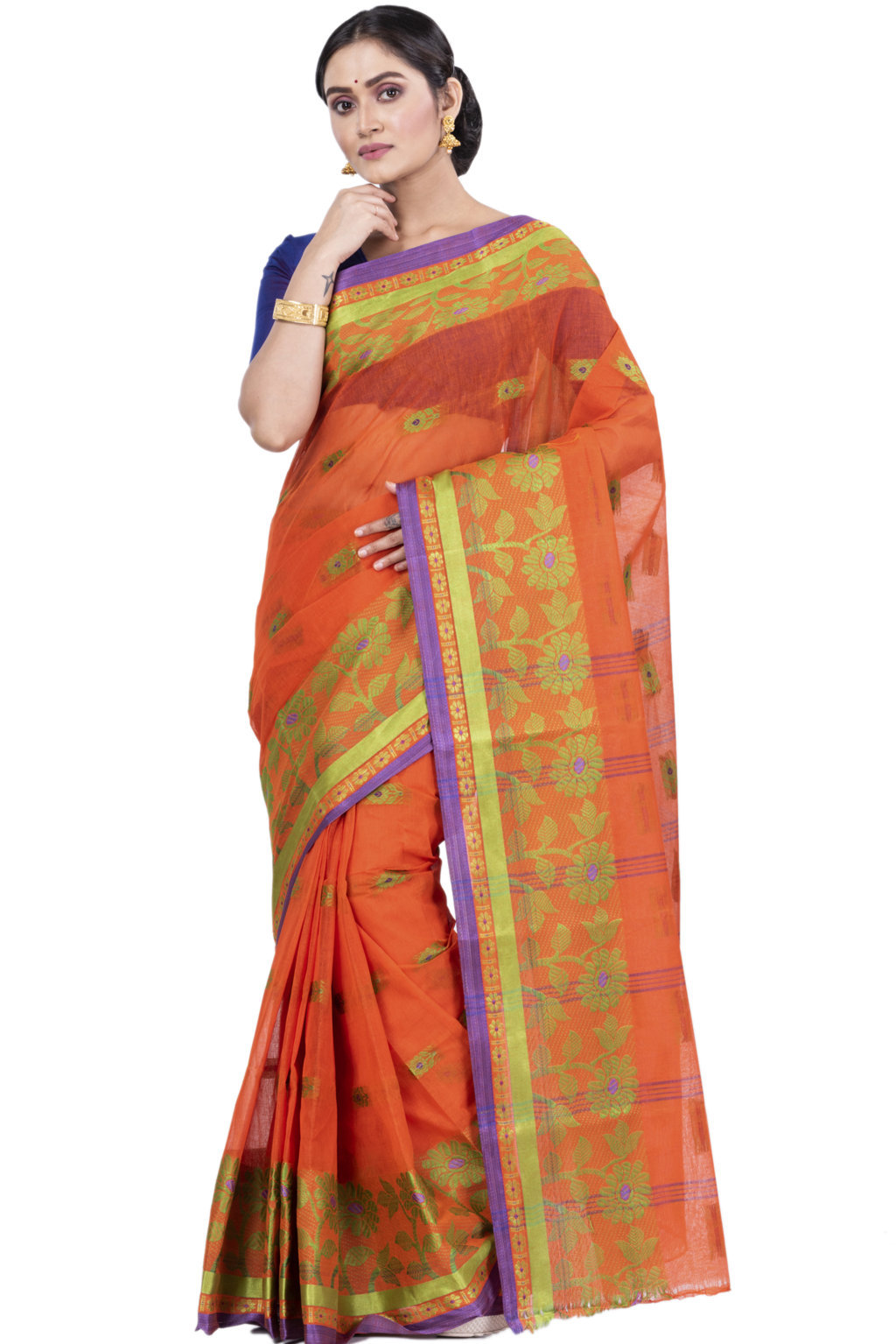 Orange Pure Cotton Fultop_Tant Tant Saree (853)